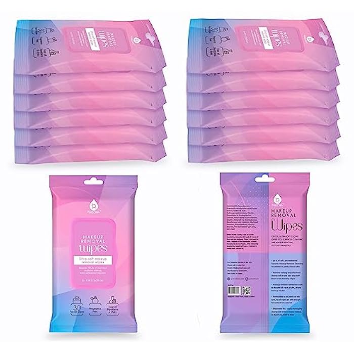 Pursonic Makeup Removal Wipes 12 Pack (720 Wipes Total) – Ultra-Soft Facial Cleansing Towelettes Dissolve All Traces of Dirt, Oil & Makeup – Gentle Enough for Contact Lens Wearers, Safe for Eye
