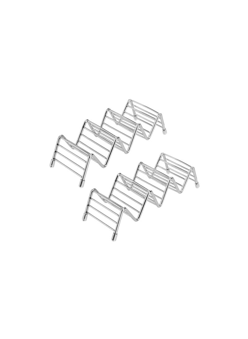 SYOSI حامل تاكو من الفولاذ المقاوم للصدأ 2 قطعة، صينية تاكو بشكل موجي يمكنها حمل 3 أو 4 تاكو أو وجبات خفيفة للخبز أو كعك للحفلات في المطاعم والبارات - Image 1