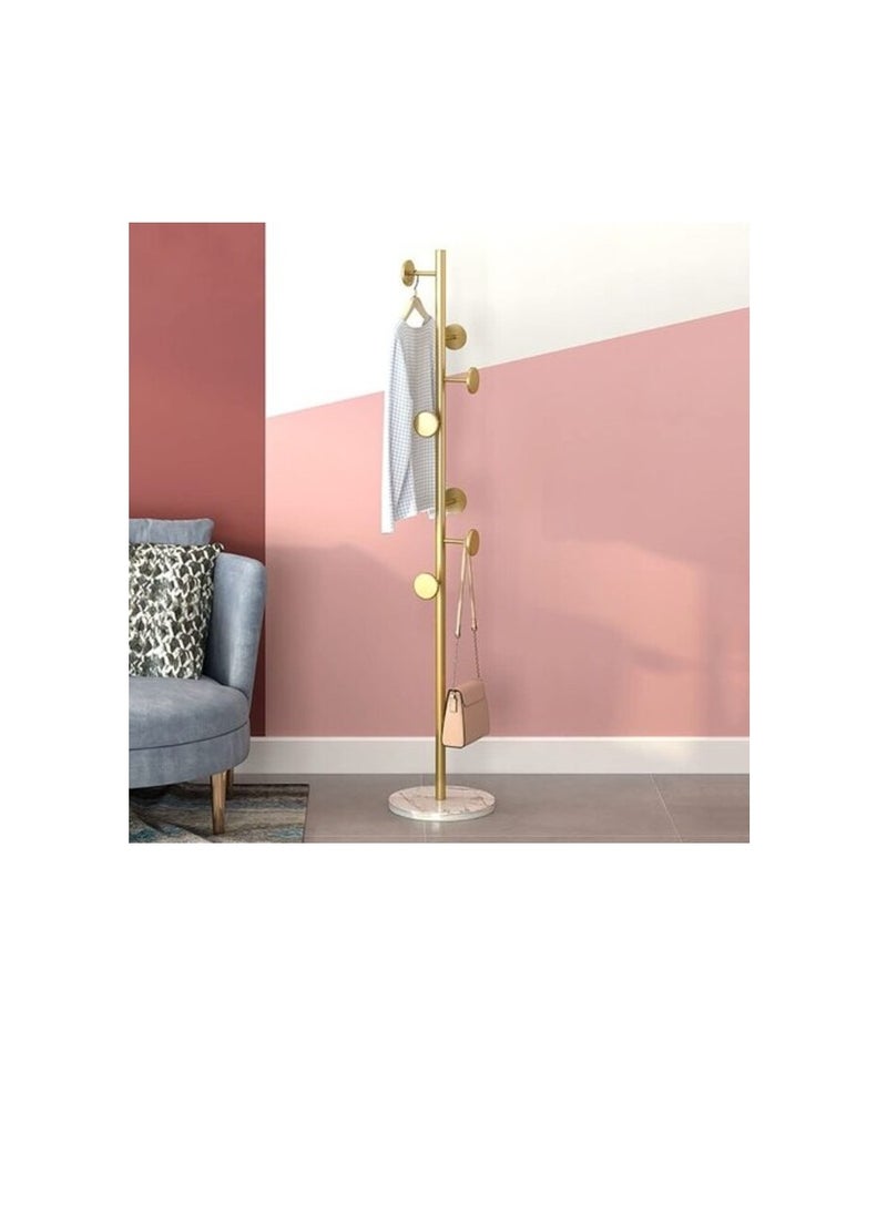 UAEJJ - Uaejj Standing Coat Rack, Multifunction Metal Clothes Rack Hat Hanger, Metal Rack Hanger Hook Stand, Round, White/Gold - Image 1