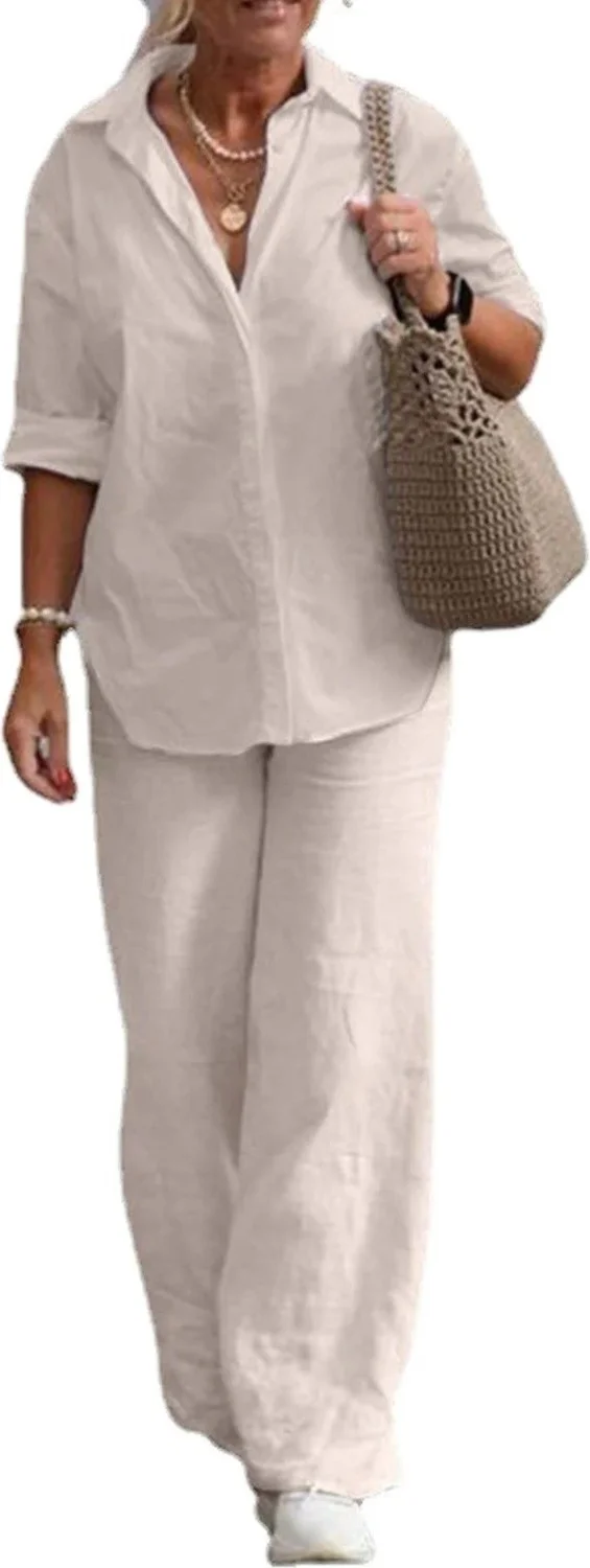 Barbora Comfortable and Daily Linen Ecru Double Set Bottom Top Ln17Ecru8
