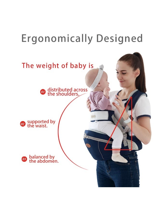 Baby Hip Seat Carrier Baby Waist Stool for Child Infant Toddler with Adjustable Strap Buckle Pocket Soft Inner Huge Storage (Dark Blue) - Image 3