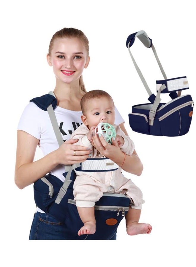 Baby Hip Seat Carrier Baby Waist Stool for Child Infant Toddler with Adjustable Strap Buckle Pocket Soft Inner Huge Storage (Dark Blue) - Image 1