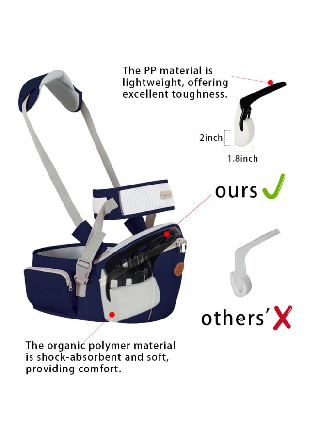 Baby Hip Seat Carrier Baby Waist Stool for Child Infant Toddler with Adjustable Strap Buckle Pocket Soft Inner Huge Storage (Dark Blue) - Image 2
