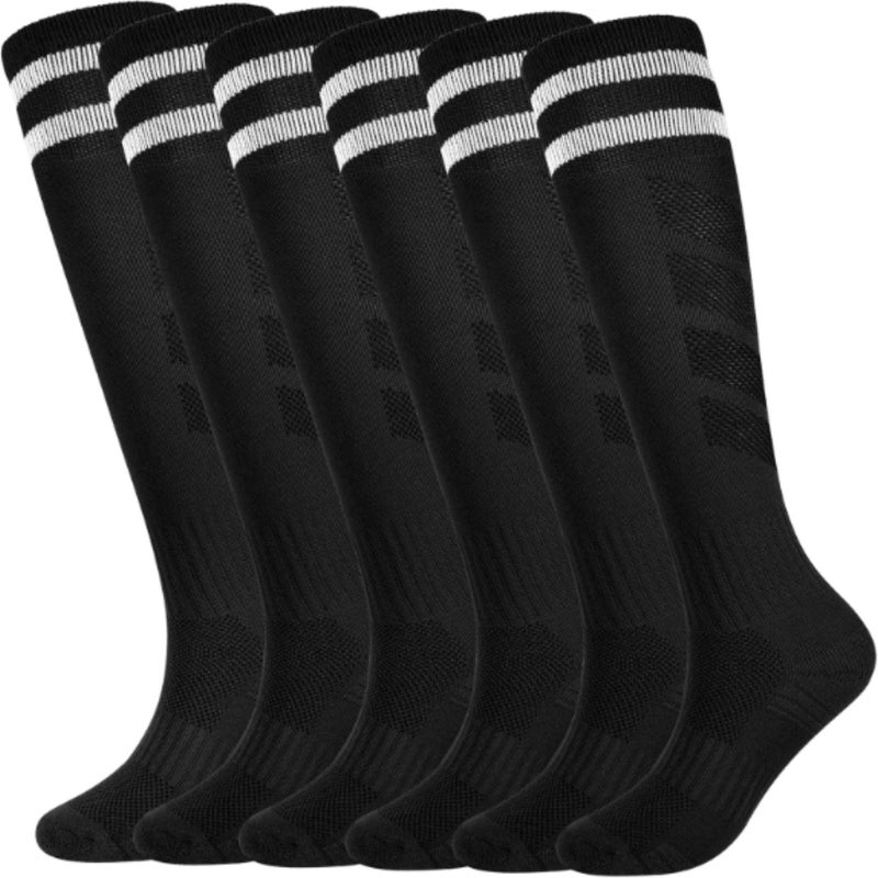 5-14 years old children and adolescents striped knee sports socks 6 pairs Black - Image 1
