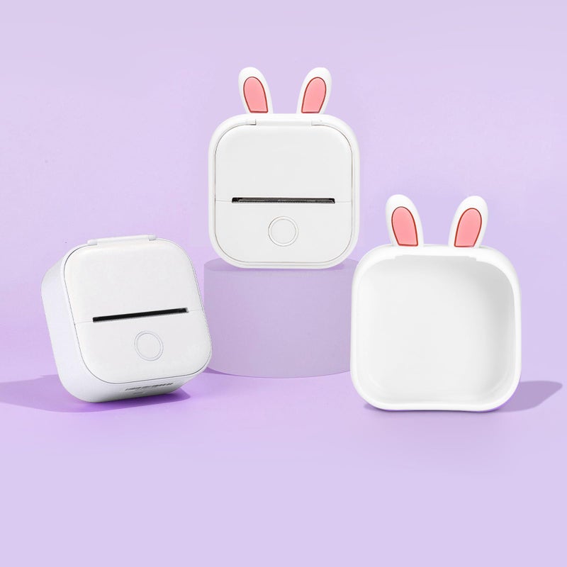 Memoking T02 Protective Case-Bunny Ears Shape Soft Silicone BPA-Free Cute Design Printer Cover, Compatible with T02 Mini Bluetooth Wireless Portable Mobile Pocket Printer, White - Image 4