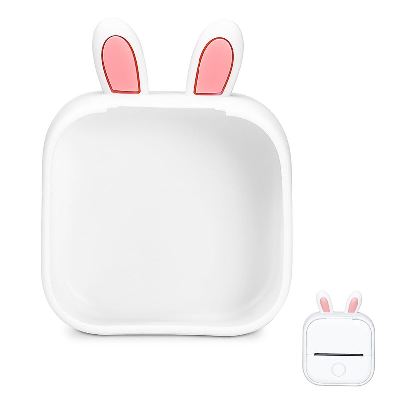 Memoking T02 Protective Case-Bunny Ears Shape Soft Silicone BPA-Free Cute Design Printer Cover, Compatible with T02 Mini Bluetooth Wireless Portable Mobile Pocket Printer, White - Image 1