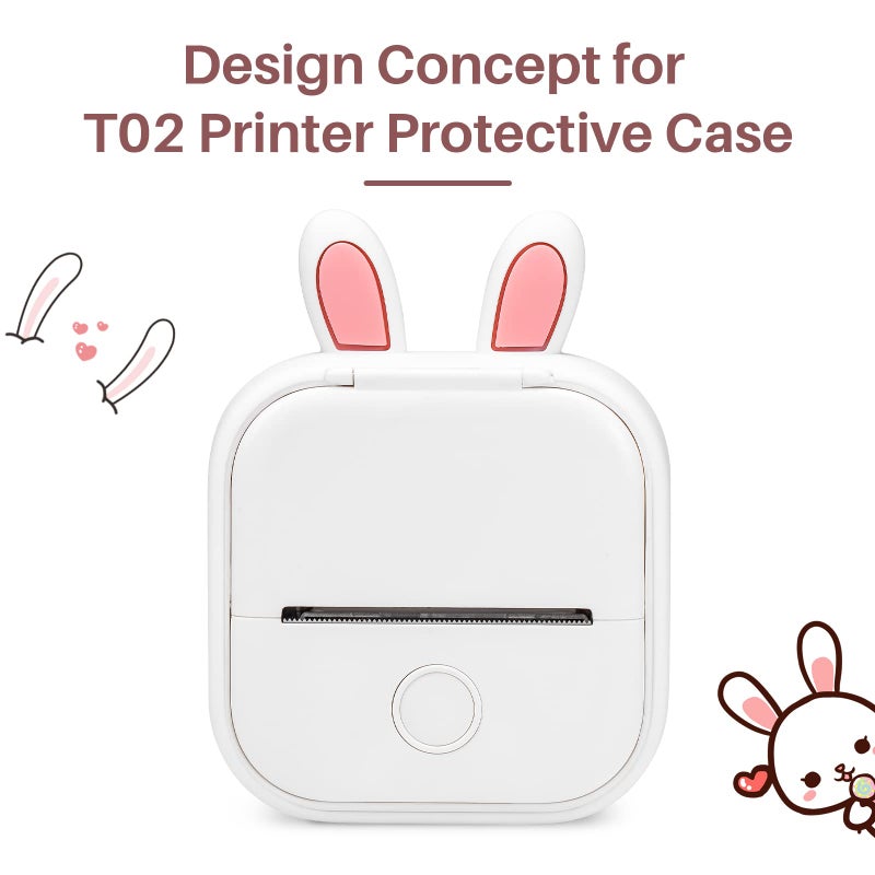 Memoking T02 Protective Case-Bunny Ears Shape Soft Silicone BPA-Free Cute Design Printer Cover, Compatible with T02 Mini Bluetooth Wireless Portable Mobile Pocket Printer, White - Image 5