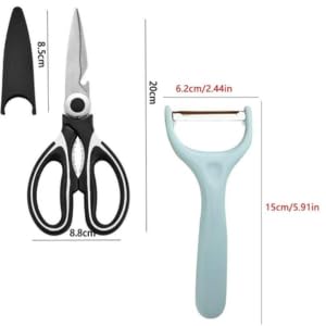 Ameedarshan Kitchen Scissor and Fruit Vegetable Peeler Kitchen Scissor with Case Multifunctional Stainless Steel Carrot Potato Peeling Tool & Scissor for Kitchen use Fish, Meat & Vegetable Cutting - Image 3