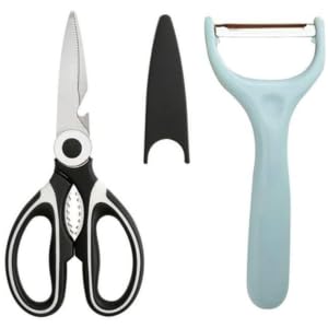 Ameedarshan Kitchen Scissor and Fruit Vegetable Peeler Kitchen Scissor with Case Multifunctional Stainless Steel Carrot Potato Peeling Tool & Scissor for Kitchen use Fish, Meat & Vegetable Cutting - Image 1