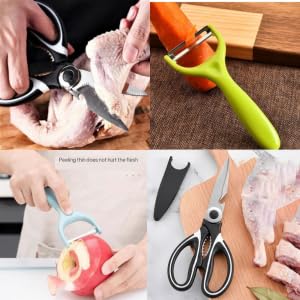 Ameedarshan Kitchen Scissor and Fruit Vegetable Peeler Kitchen Scissor with Case Multifunctional Stainless Steel Carrot Potato Peeling Tool & Scissor for Kitchen use Fish, Meat & Vegetable Cutting - Image 5