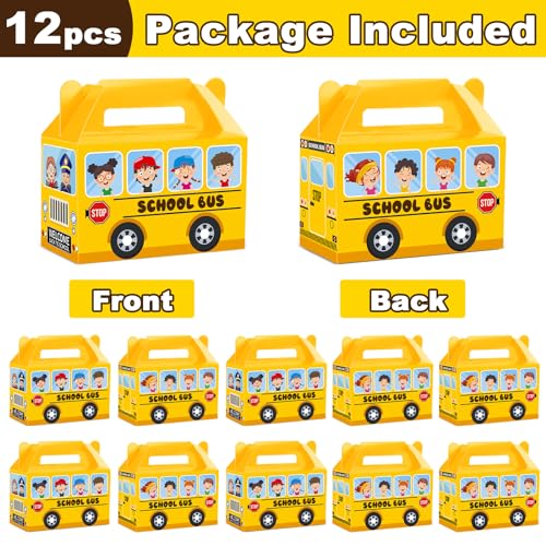 ojustbeok 12Pcs School Bus Party Treat Boxes Bus Gift Box Party favor Yellow Goodie Gift Boxes for Kids Classroom Decorations Welcome Back to School Birthday Baby Shower Supplies - Image 2