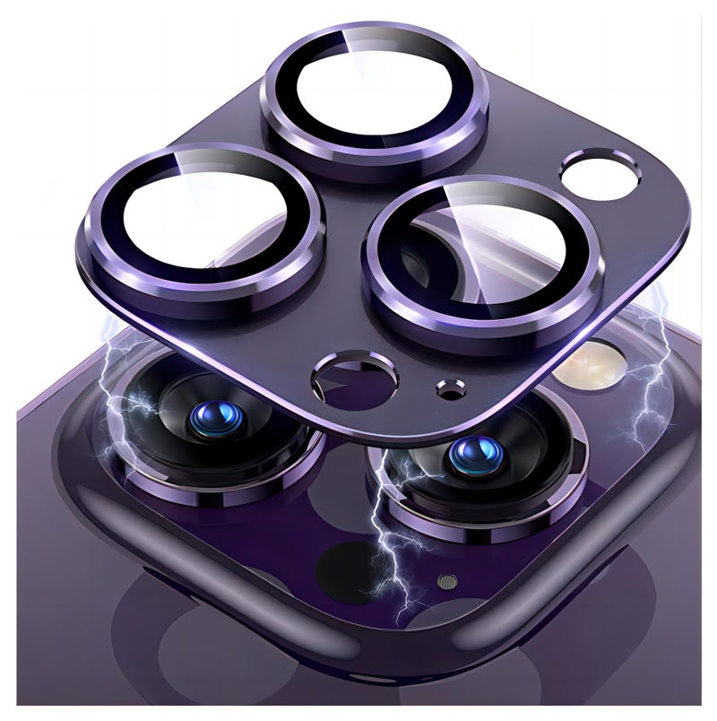 For iPhone 14 Pro/iPhone 14 Pro Max Camera Lens Protector 9H Tempered Glass Camera Cover Screen Metal Ring Case Friendly Scratch Resistant Easy to Install - Purple - Image 1