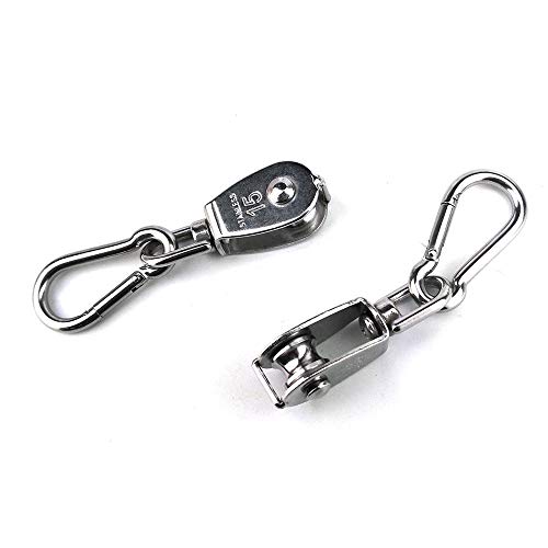 Hamineler 2PCS 304 Stainless Steel Single Pulley Block M15, Wire Rope Crane Pulley Block Hanging Wire Towing Wheel with 2PCS Spring Snap Hook - Image 5