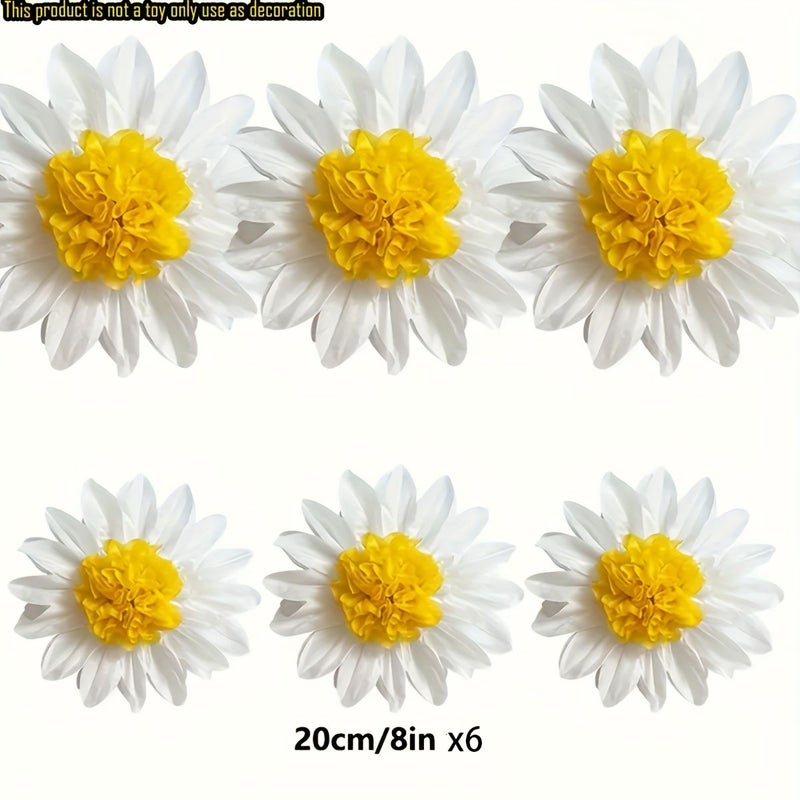 Set Of 6 Daisy Paper Flowers White Yellow For Classroom Decoration Celebratory Occasions - Image 2