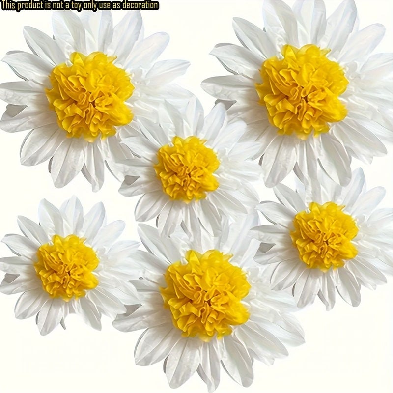 Set Of 6 Daisy Paper Flowers White Yellow For Classroom Decoration Celebratory Occasions - Image 4
