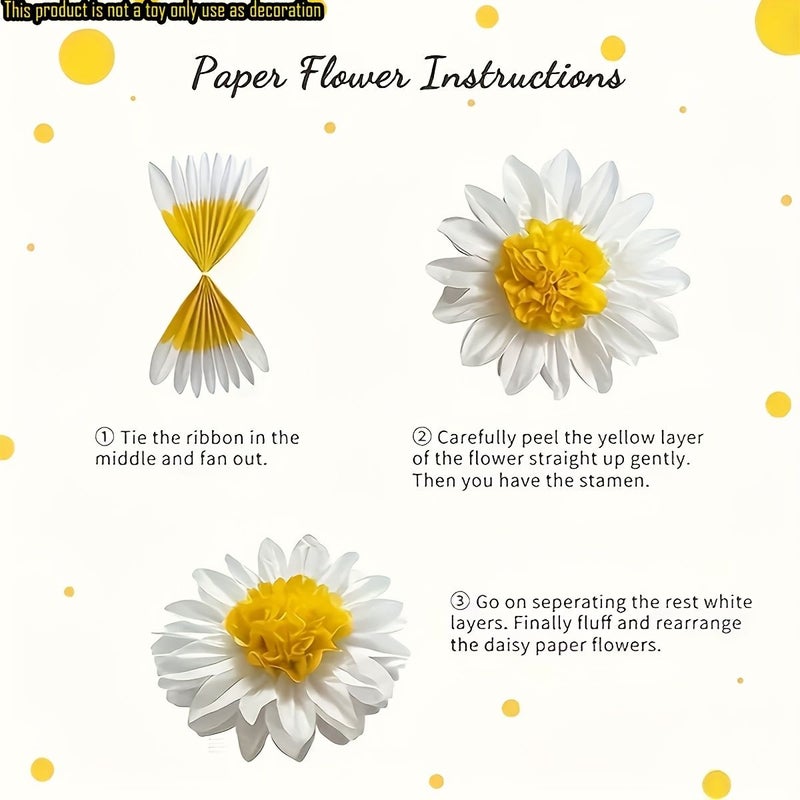 Set Of 6 Daisy Paper Flowers White Yellow For Classroom Decoration Celebratory Occasions - Image 5