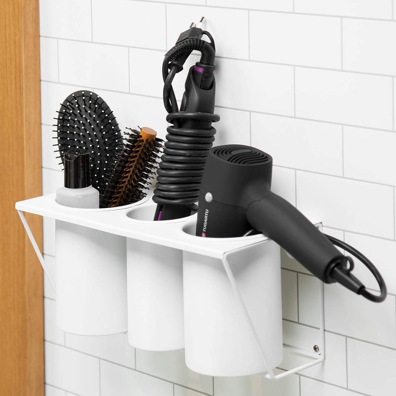 JackCubeDesign Wall Mount Hair Dryer Holder Hair Styling Product Care Tool Organizer Bath Supplies Accessories Tray Stand Storage Bathroom Steel White MK470A