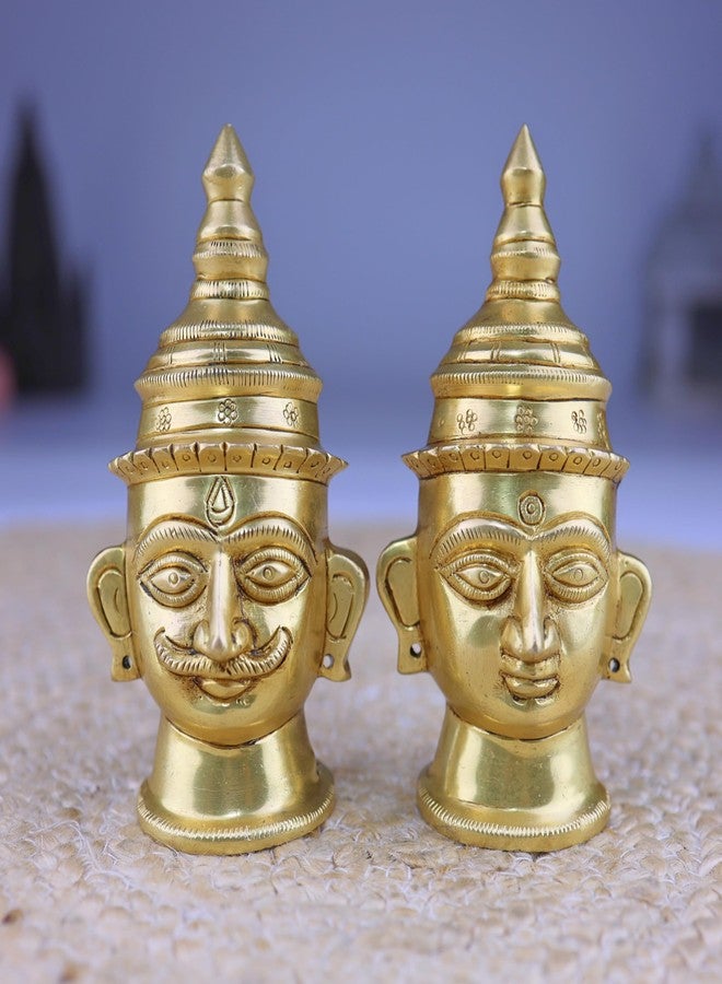 Bhunes Brass Shiva Gowri Face Idol Set Brass Face Murti Shiv Parvati Mukha Decorative Pooja Home Temple Wall Decor Spiritual Vastu Gift Festival Hindu God Brass Gold 5 Inch 2 Pieces - Image 1