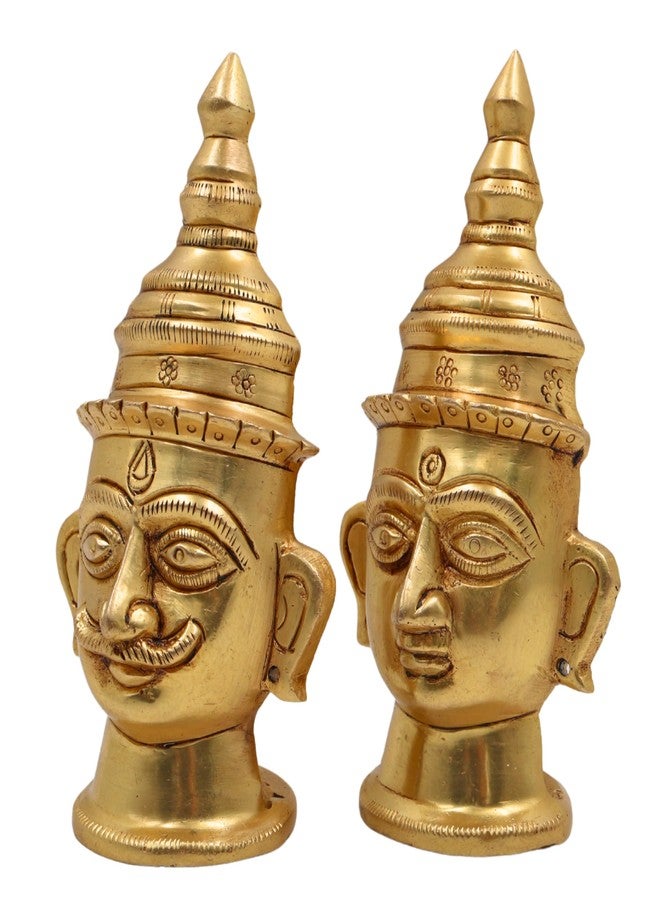 Bhunes Brass Shiva Gowri Face Idol Set Brass Face Murti Shiv Parvati Mukha Decorative Pooja Home Temple Wall Decor Spiritual Vastu Gift Festival Hindu God Brass Gold 5 Inch 2 Pieces - Image 4