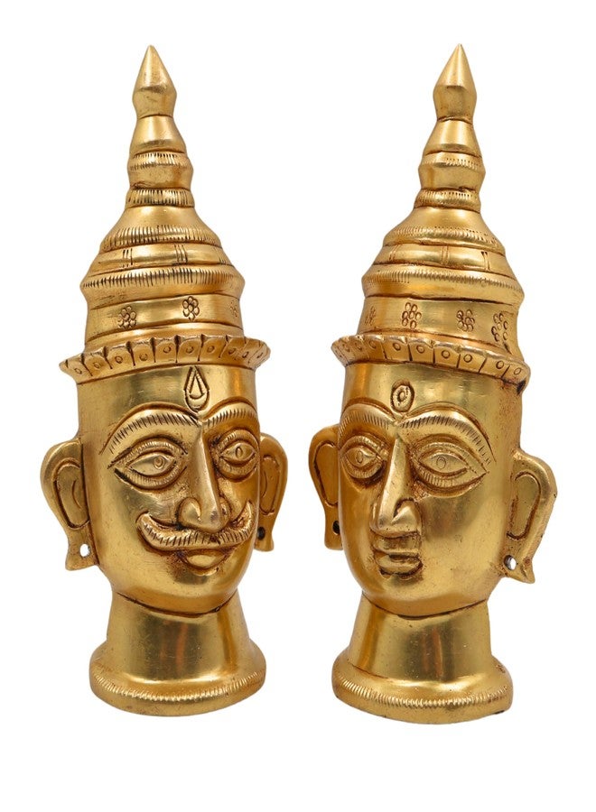 Bhunes Brass Shiva Gowri Face Idol Set Brass Face Murti Shiv Parvati Mukha Decorative Pooja Home Temple Wall Decor Spiritual Vastu Gift Festival Hindu God Brass Gold 5 Inch 2 Pieces - Image 5