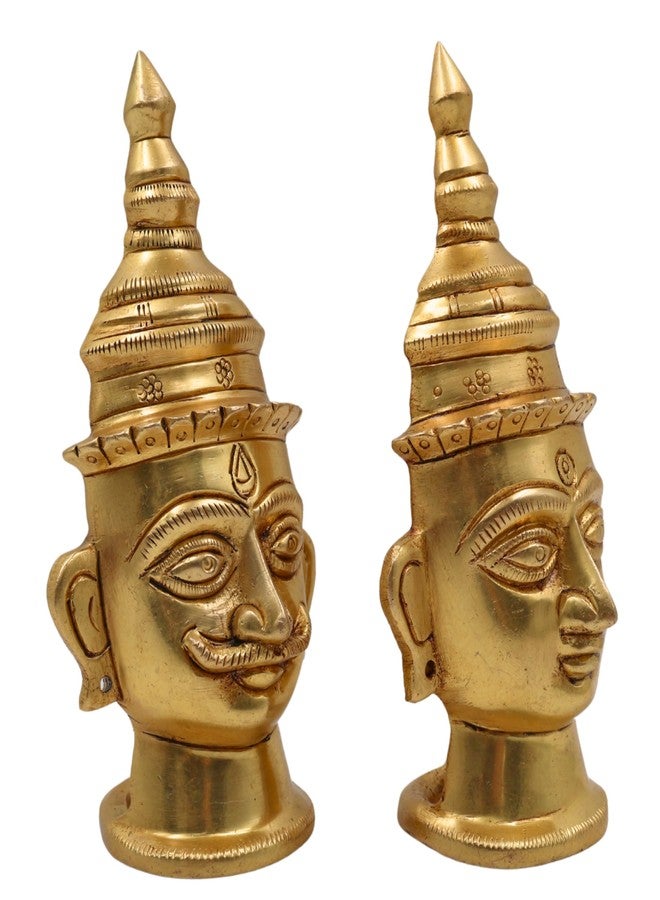 Bhunes Brass Shiva Gowri Face Idol Set Brass Face Murti Shiv Parvati Mukha Decorative Pooja Home Temple Wall Decor Spiritual Vastu Gift Festival Hindu God Brass Gold 5 Inch 2 Pieces - Image 3
