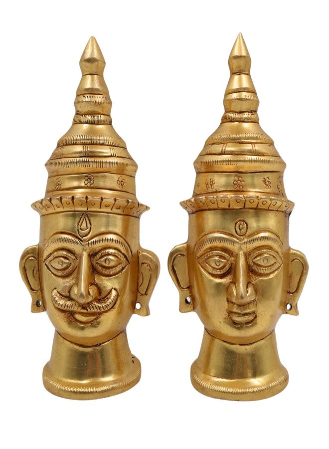 Bhunes Brass Shiva Gowri Face Idol Set Brass Face Murti Shiv Parvati Mukha Decorative Pooja Home Temple Wall Decor Spiritual Vastu Gift Festival Hindu God Brass Gold 5 Inch 2 Pieces - Image 2