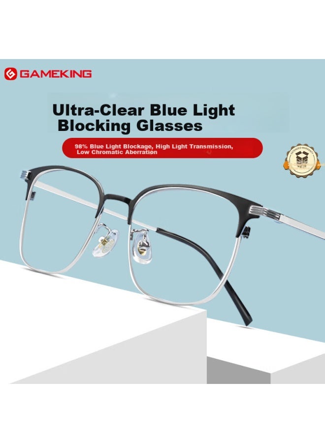 Gameking Anti-blue Light Anti-radiation Gl For Men And Women, Titanium Frame Non-prescription Protective Eyewear, Can Be Fitted With Prescription Lenses, 86114 Black And Silver - Image 1