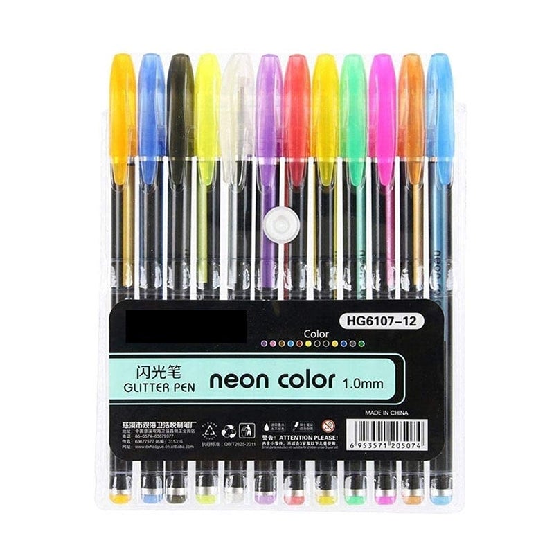 SCHUBERT 1book A5 Size 20 Pages 140 GSM Black Paper Drawing Pad Sketching Book with Hardback for Artists & 12pc Colorful Neon Glitter Gel Ink Pen Set - Image 3