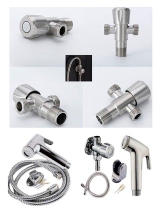 Bathroom bidet with nickel stainless hose, 1.5 meters plus a 2-outlet valve