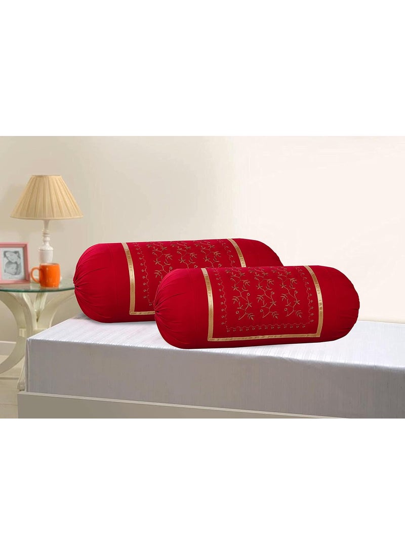 Rj Products Rj Products Cotton Bale Embroidery Bolsters Covers Pack of 2 Piece Maroon  - Image 1