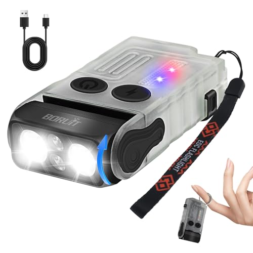 BORUIT V20 Small Powerful Flashlight 180°Head Swivels Super Bright with Cob Side Light, USB C Rechargeable Flashlight with Two-Way Clip,Lanyard and Keychain, Magnetic Buzzer - 13 Modes - Image 1