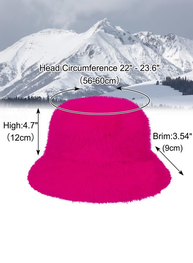 LA CARRIE Women's Fuzzy Wide Brim Faux Fur Bucket Hat Winter Warmer Fisherman Cap, Hot Pink, One size - Image 3