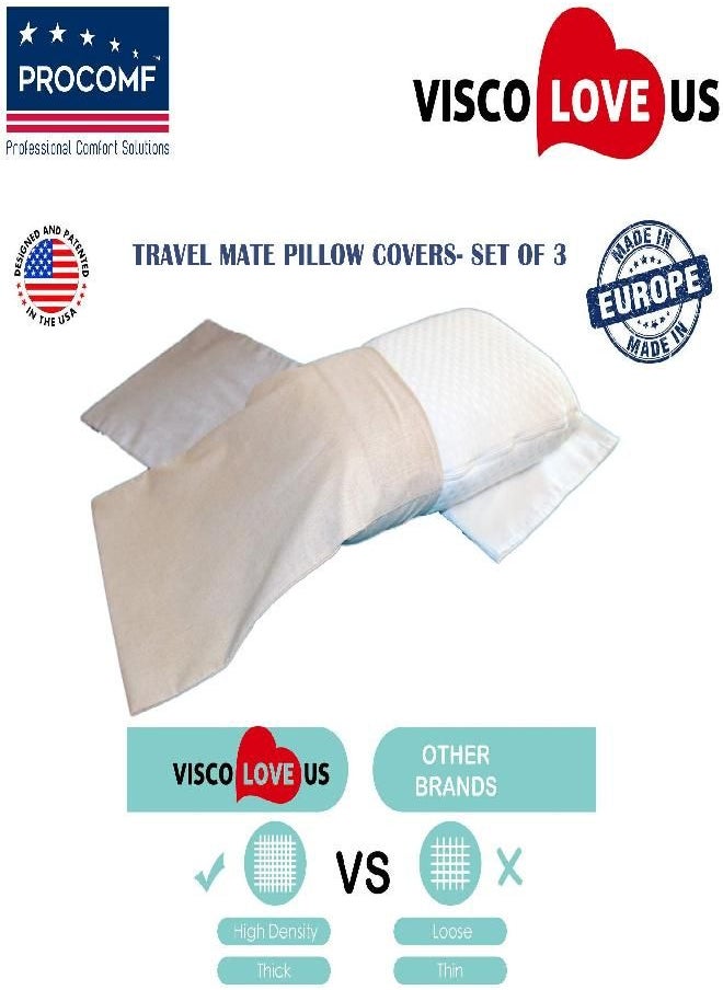 VISCO LOVE ProComf Travel and Camping Mate/Baby/Kid's/Teen's/Adult's Pillow Case- Pack of 3 (Cream, Ivory, Blue)  - Image 3