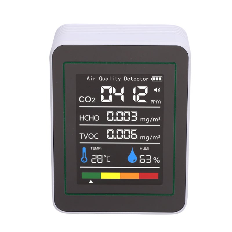 مقياس HCHO 5 في 1، مقياس حرارة ورطوبة محمول بشاشة ملونة للمنزل والمكتب والمركبة، لاكتشاف CO2 وTVOC MT05 أبيض - Image 3