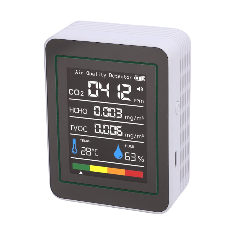مقياس HCHO 5 في 1، مقياس حرارة ورطوبة محمول بشاشة ملونة للمنزل والمكتب والمركبة، لاكتشاف CO2 وTVOC MT05 أبيض - Image 2