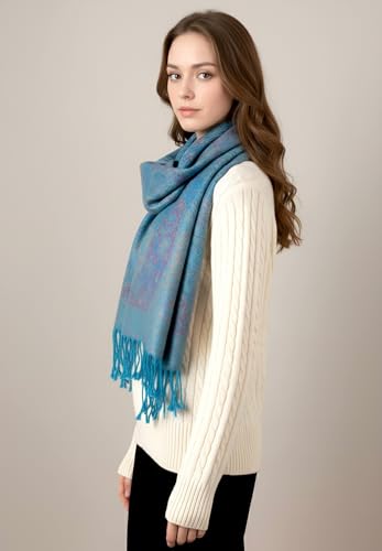 Achillea Soft Silky Reversible Paisley Pashmina Shawl Wrap Scarf w/Fringes (Tapestry Turquoise) - Image 4