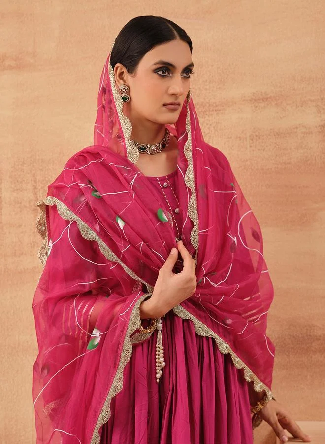 آي شين Women's Pink 100% Cotton Printed Tunic Top With Ankle Palazzo Straight 3 Peice Kurta Set