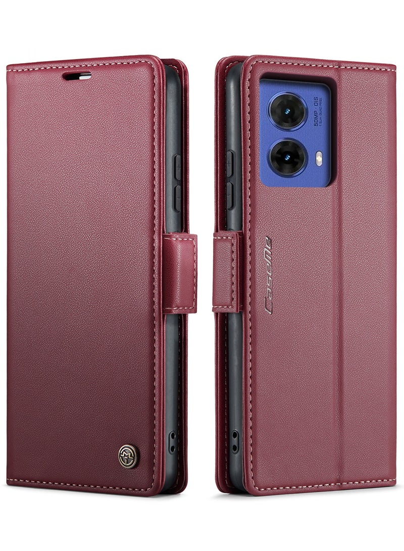 كيس مي جراب موبايل من الجلد الصناعي الفاخر مقاوم ضد البصمات  023 وحامل للكروت و البطاقات متوافق مع Moto G85  (احمر) - Image 1