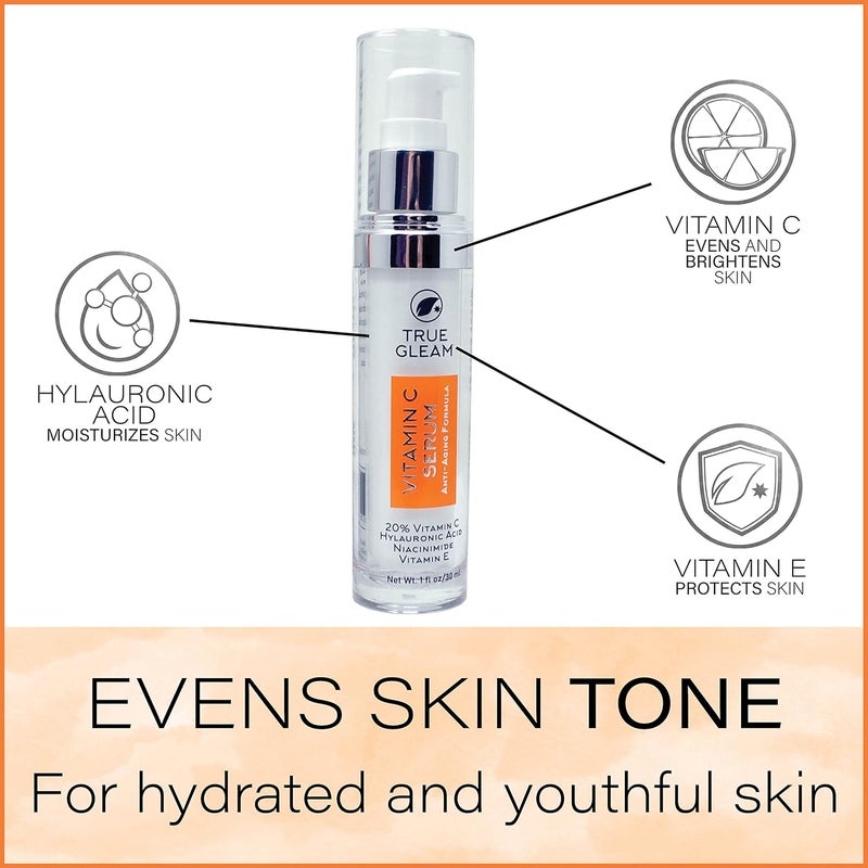 TRUEGLEAM Vitamin C Serum for Face AntiAging Skin Care Moisturizing Serum Brightens Skin with 20 Vitamin C Hyaluronic Acid Vitamin E Niacinimide and Tea Tree Oil - Image 3