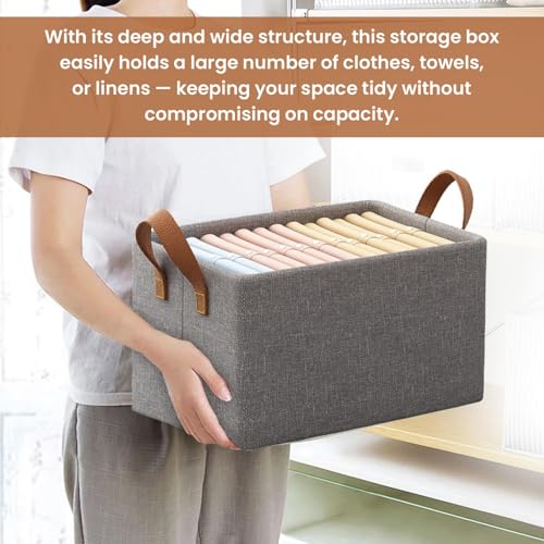 HOMIFLY 1 Pieces of Woven Fabric Wardrobe Organizer for Clothes/Foldable Cupboard Storage Boxes/Rectangular Almirah Organizers for Shirts/Pants/T-Shirts/Jeans/Dress/Sweaters(Grey) - Image 4