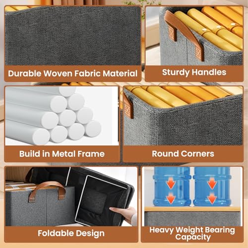 HOMIFLY 1 Pieces of Woven Fabric Wardrobe Organizer for Clothes/Foldable Cupboard Storage Boxes/Rectangular Almirah Organizers for Shirts/Pants/T-Shirts/Jeans/Dress/Sweaters(Grey) - Image 3