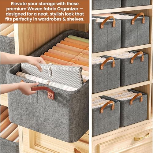 HOMIFLY 1 Pieces of Woven Fabric Wardrobe Organizer for Clothes/Foldable Cupboard Storage Boxes/Rectangular Almirah Organizers for Shirts/Pants/T-Shirts/Jeans/Dress/Sweaters(Grey) - Image 5