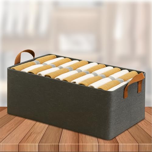 HOMIFLY 1 Pieces of Woven Fabric Wardrobe Organizer for Clothes/Foldable Cupboard Storage Boxes/Rectangular Almirah Organizers for Shirts/Pants/T-Shirts/Jeans/Dress/Sweaters(Grey) - Image 1