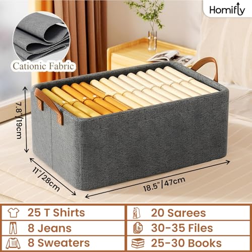 HOMIFLY 1 Pieces of Woven Fabric Wardrobe Organizer for Clothes/Foldable Cupboard Storage Boxes/Rectangular Almirah Organizers for Shirts/Pants/T-Shirts/Jeans/Dress/Sweaters(Grey) - Image 2