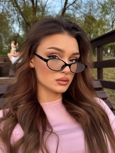 GUVIVI Retro Oval Blue Light Block Glasses for Women Chic Cat Eye Sunglasses 90s Sunnies Lightweight Shades - Image 3