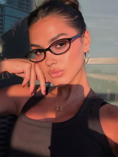 GUVIVI Retro Oval Blue Light Block Glasses for Women Chic Cat Eye Sunglasses 90s Sunnies Lightweight Shades - Image 2