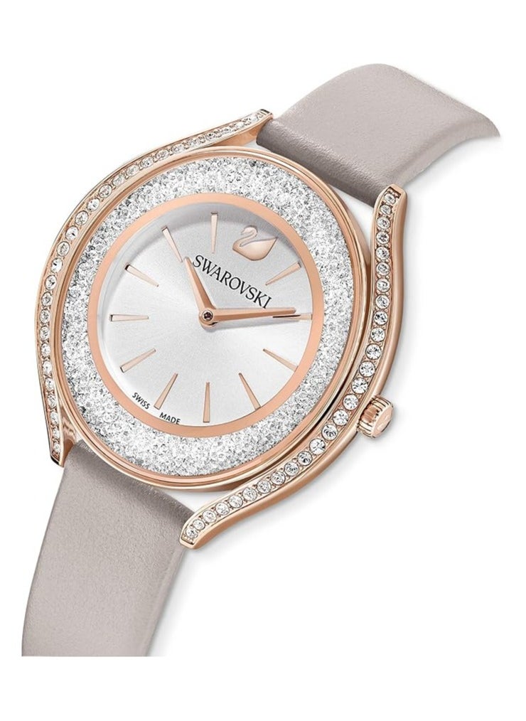 SWAROVSKI - Crystalline Aura Watch Leather strap, Gray, Rose gold tone PVD - Image 1