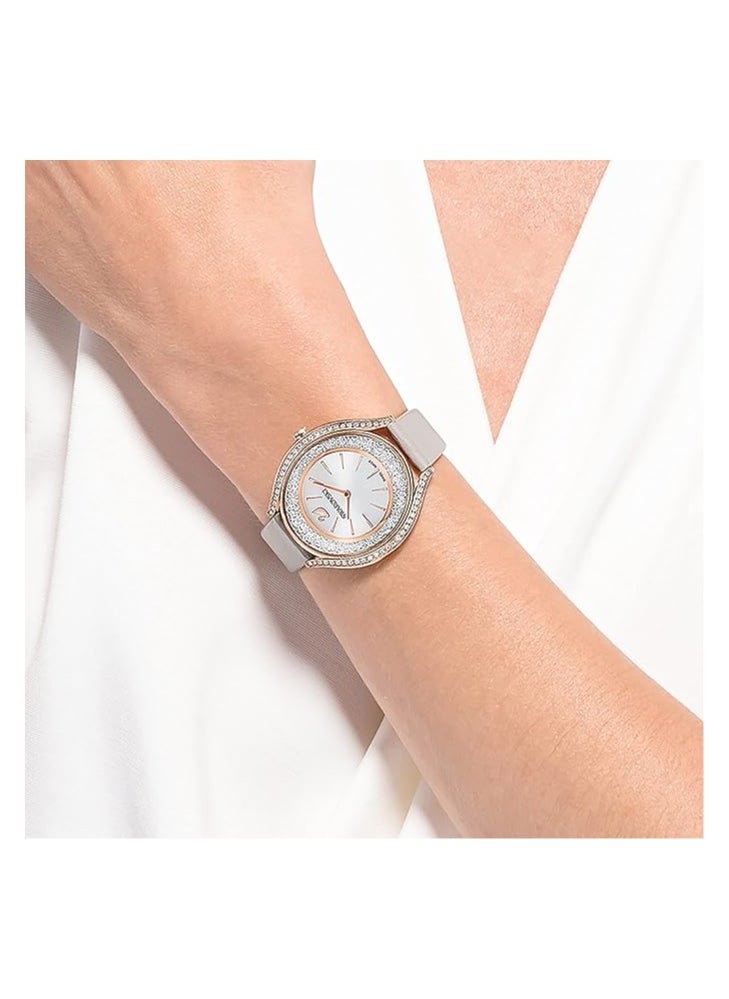 SWAROVSKI - Crystalline Aura Watch Leather strap, Gray, Rose gold tone PVD - Image 1