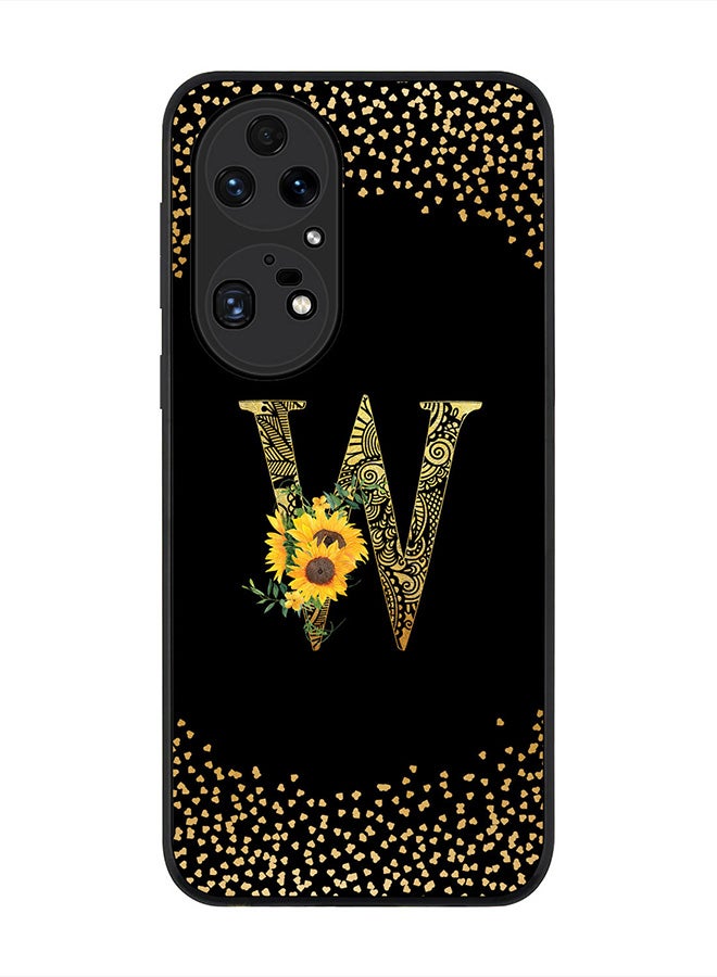 Stylizedd Rugged Black edge case for Huawei P50 Pro, Slim fit Thin Cover -  Custom Monogram Initial Letter Mandala Floral Pattern Alphabet- W  (Black ) - Image 1