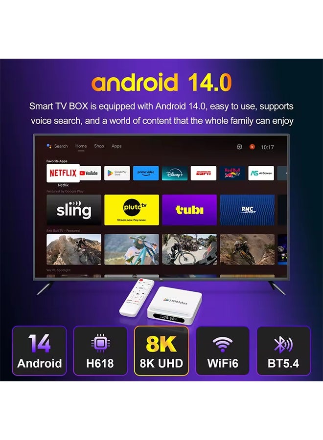H96 Max H618 Plus Android 14.0 Allwinner H618  HDR 8K Wifi6 BT5.4 Voice Assistant Media Player 8K Smart TV Box - Image 4